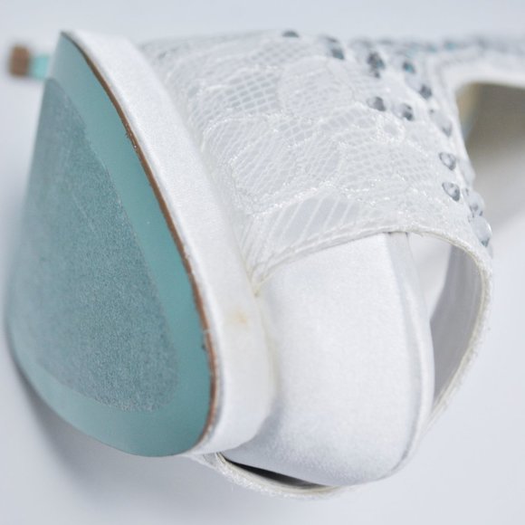 Betsy Johnson Something Blue Lace Heels w Rhinestones- FITS 7.5  (8.5 Actual Sz) - Picture 6 of 10